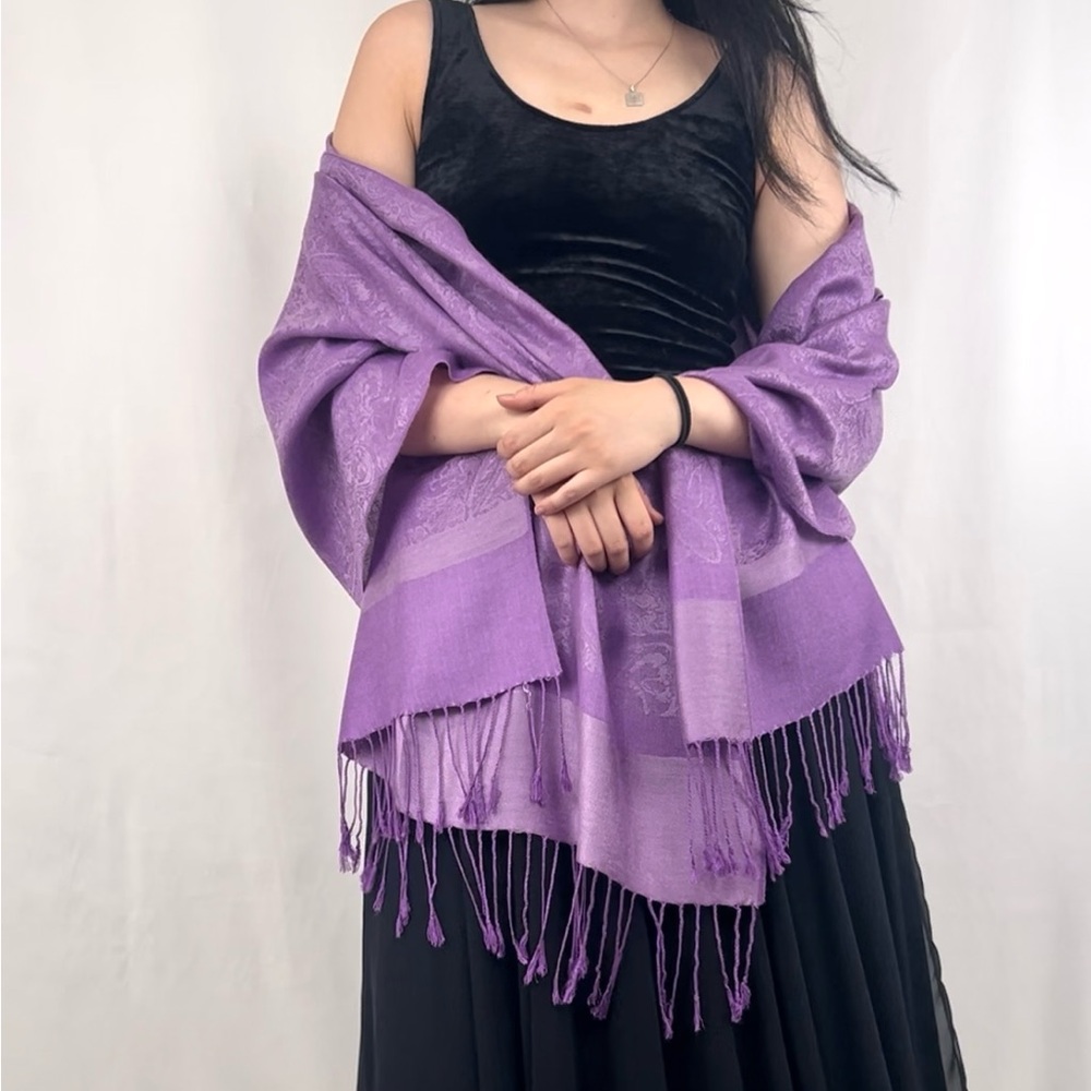 Vintage Purple Paisley Pashmina and Silk Scarf Shawl